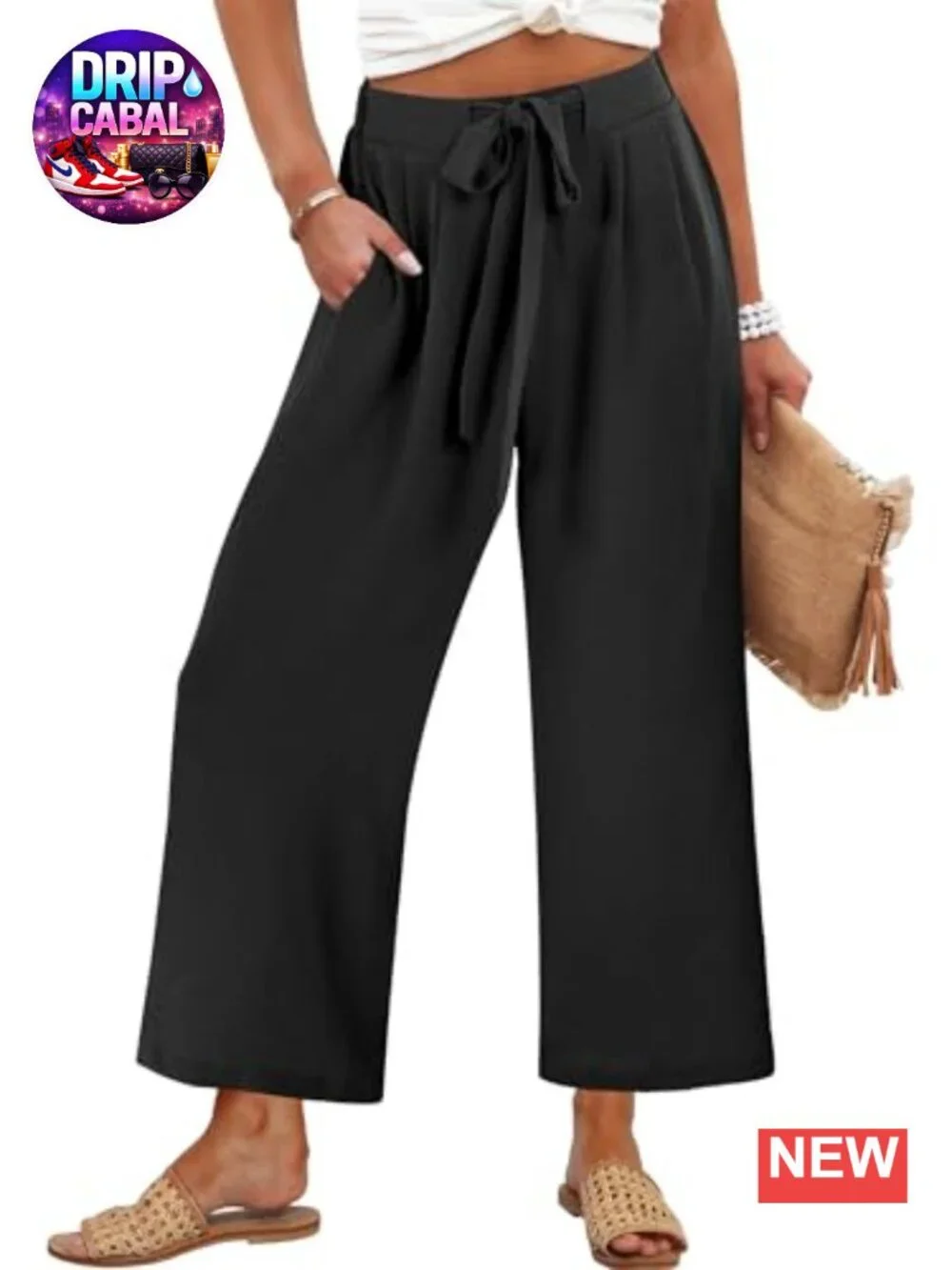 Wide Leg Palazzo Pants with Pockets High Waisted Loose Casual Cropped